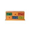 Multi coloured Wooden Chest Drawer With Parrot Carving