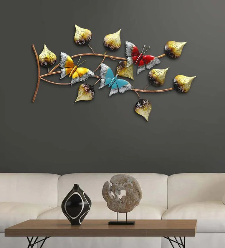 Multicolor 3D Butterfly Design with Wall Mounted Leaf Sculpture - ArtyCraftz.com