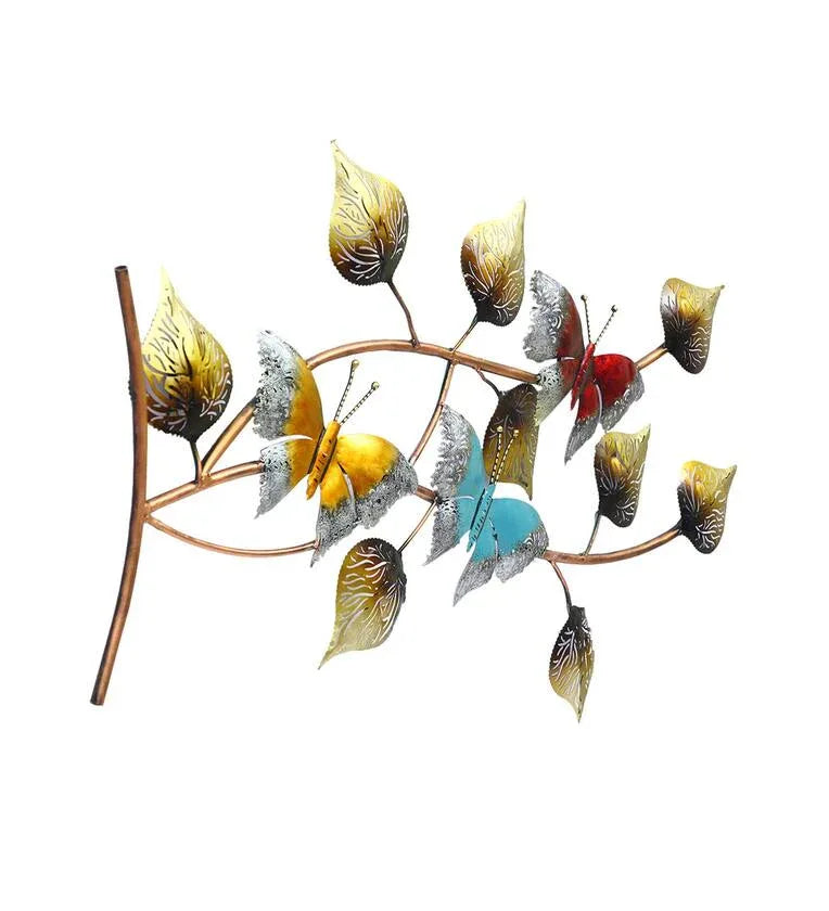 Multicolor 3D Butterfly Design with Wall Mounted Leaf Sculpture - ArtyCraftz.com