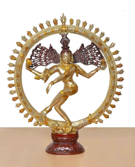 Multicolor Brass Nataraja Statue Handcrafted Dancing Shiva Idol 20 Inches