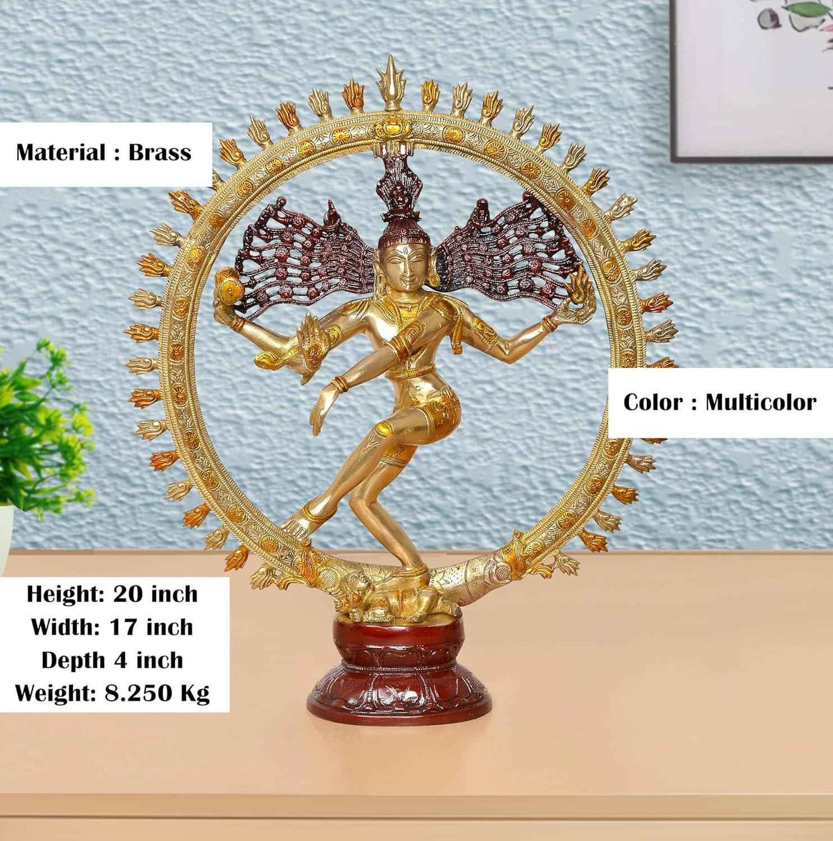 Multicolor Brass Nataraja Statue Handcrafted Dancing Shiva Idol 20 Inches