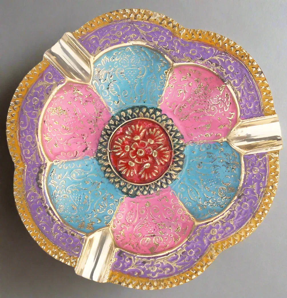 Multicolor Floral Brass Ashtray-ArtyCraftz.com