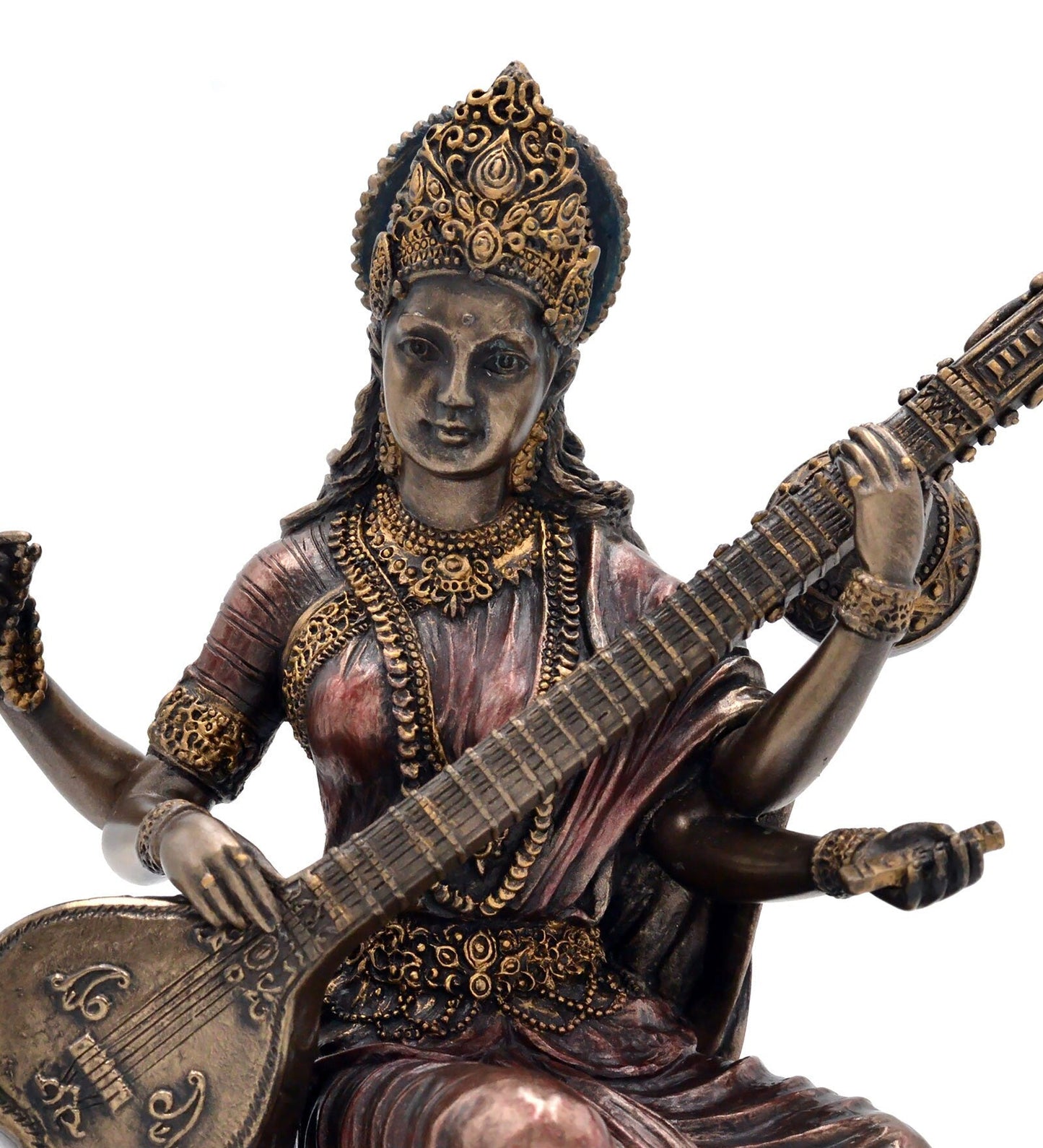Multicolour Cold Cast Bronze Saraswati With Veena Idol