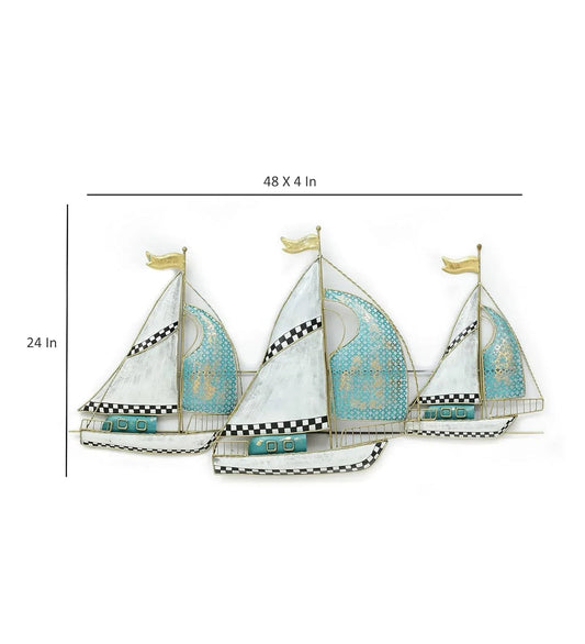 Multicolour Wrought Iron Breeze Boat Native Wall Hanging Mounted