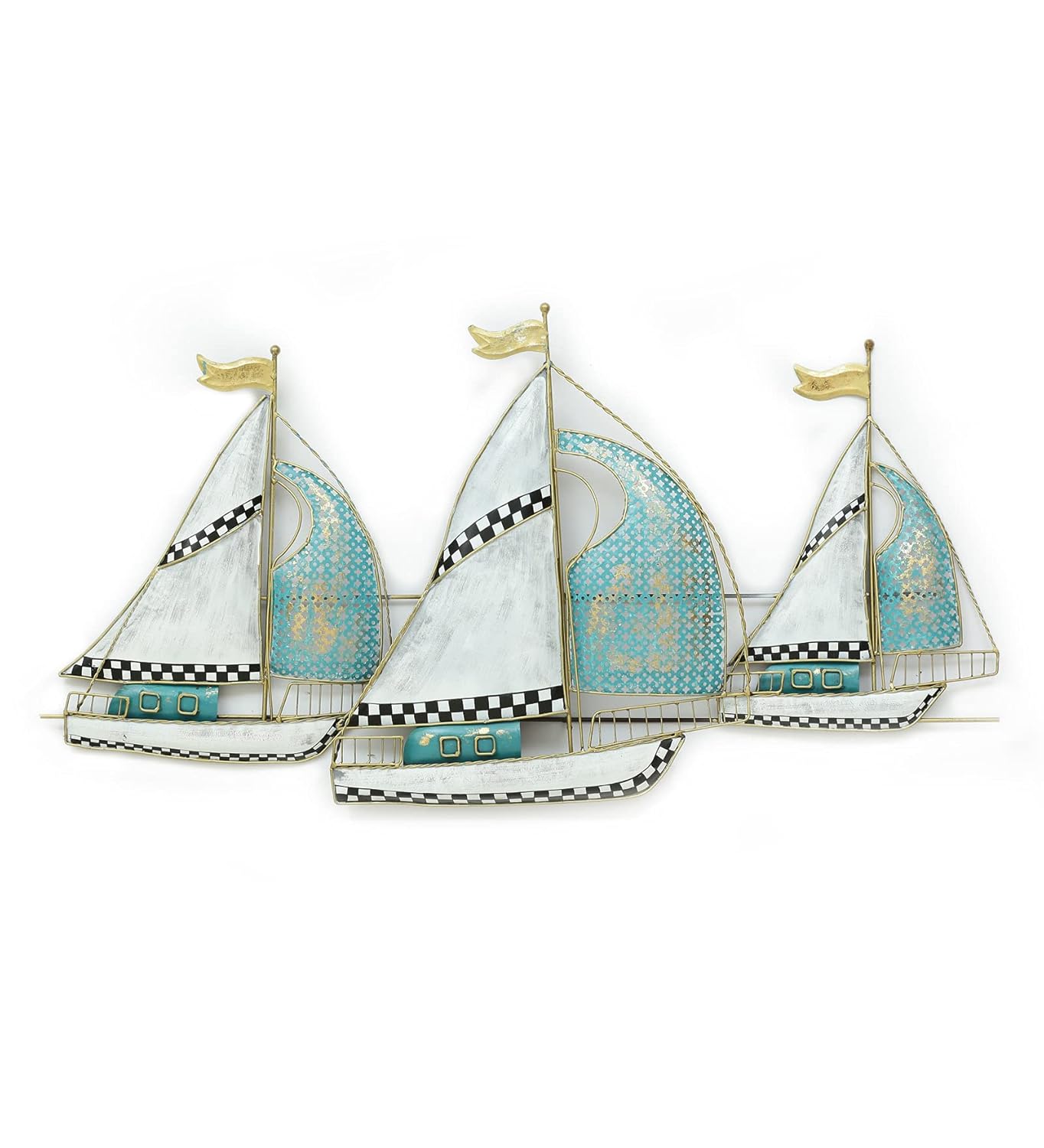 Multicolour Wrought Iron Breeze Boat Native Wall Hanging Mounted