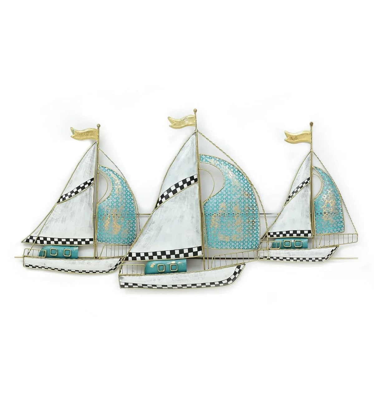 Multicolour Wrought Iron Breeze Boat Native Wall Hanging Mounted