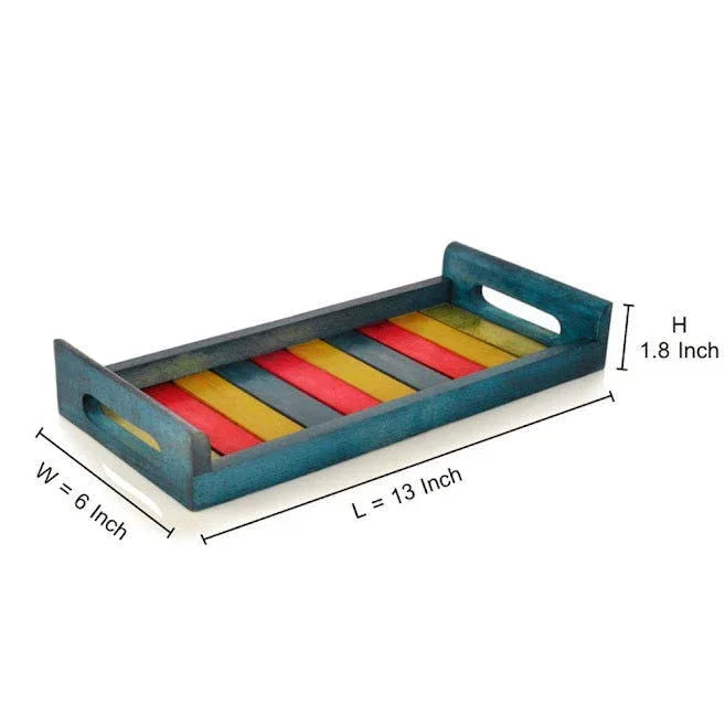Multicoloured Blue Wooden Serving Tray (13 x 6 Inch) In Steam Beach Wood Dinnerware - ArtyCraftz.com