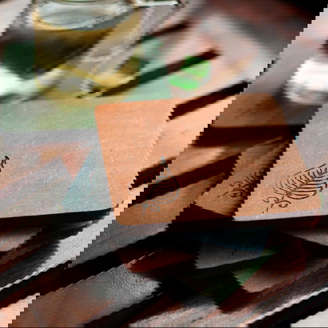 Multicoloured Elegant Leaf Engraved Wooden Te Coasters Set Of 5 - ArtyCraftz.com