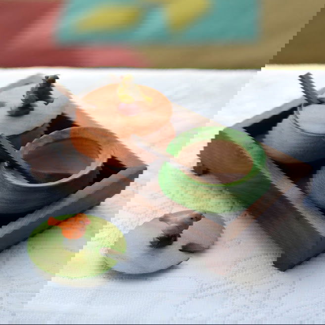 Multicoloured Wooden Parrot Jar Set With Tray & Spoon - Decorative Boxes - ArtyCraftz.com