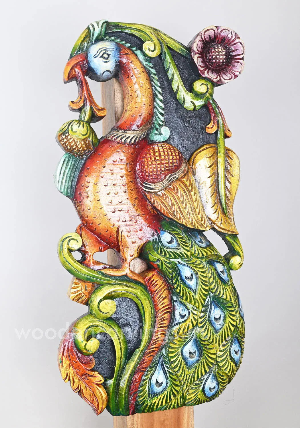 Multicoloured Wooden Peacock Wall Panel 24 inches - ArtyCraftz.com