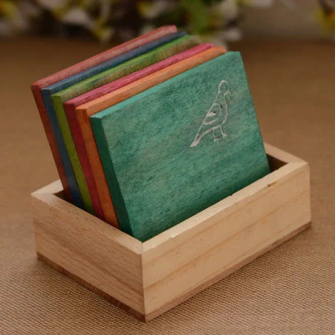 Multicolured Parrot Carving Wooden Tea Coasters Set - Wooden Table Coaster - ArtyCraftz.com