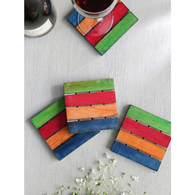 Multicolured Wooden Coasters Set Of 4 - ArtyCraftz.com