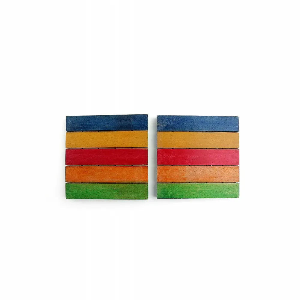 Multicolured Wooden Trivets Set Of 2 - Wooden Tea / Coffee Coaster-ArtyCraftz.com