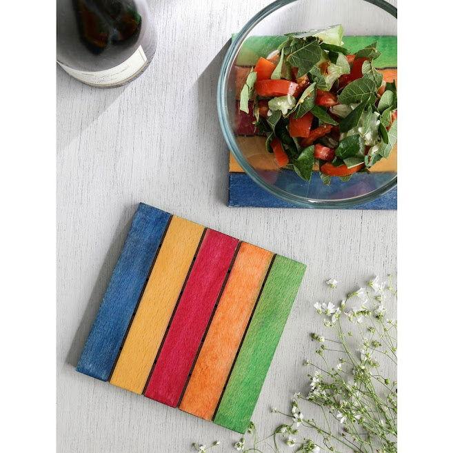 Multicolured Wooden Trivets Set Of 2 - Wooden Tea / Coffee Coaster-ArtyCraftz.com