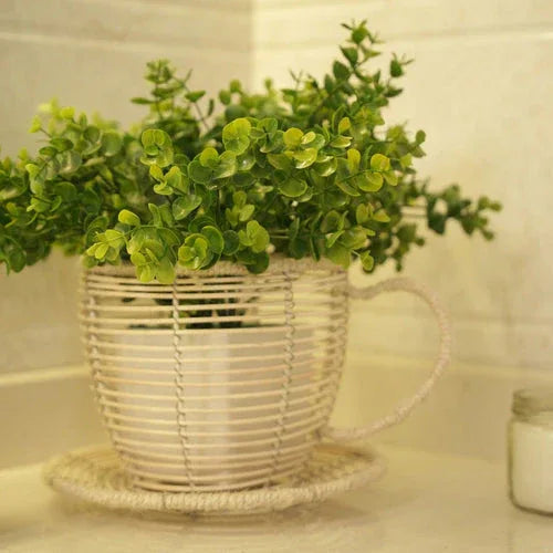 Beige Tea Cup Rattan Planter