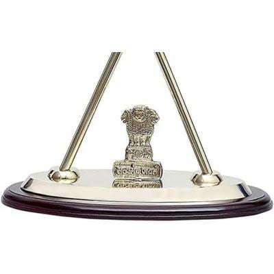 National Flag Stand for Indian National Table Flags with A Shiny 18K Gold-Plated Brass Emblem of India (Ashok Stambh) Home Table, Office Desk Height 12 Inch - ArtyCraftz.com