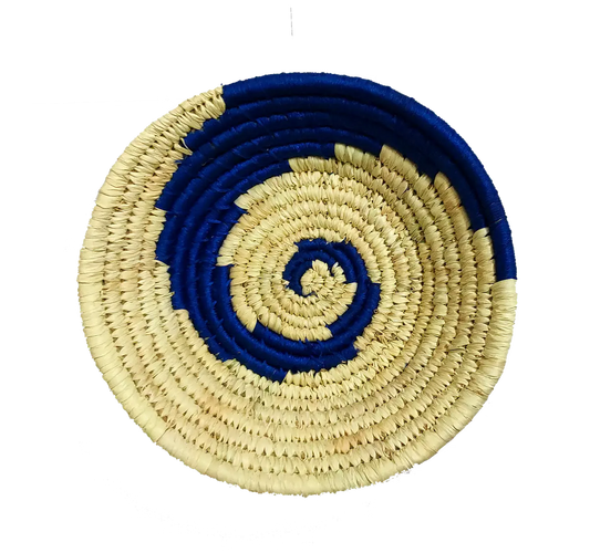 Natural Beige & Blue Spiral Design Handwoven Sabai Grass Wall Plate-ArtyCraftz.com