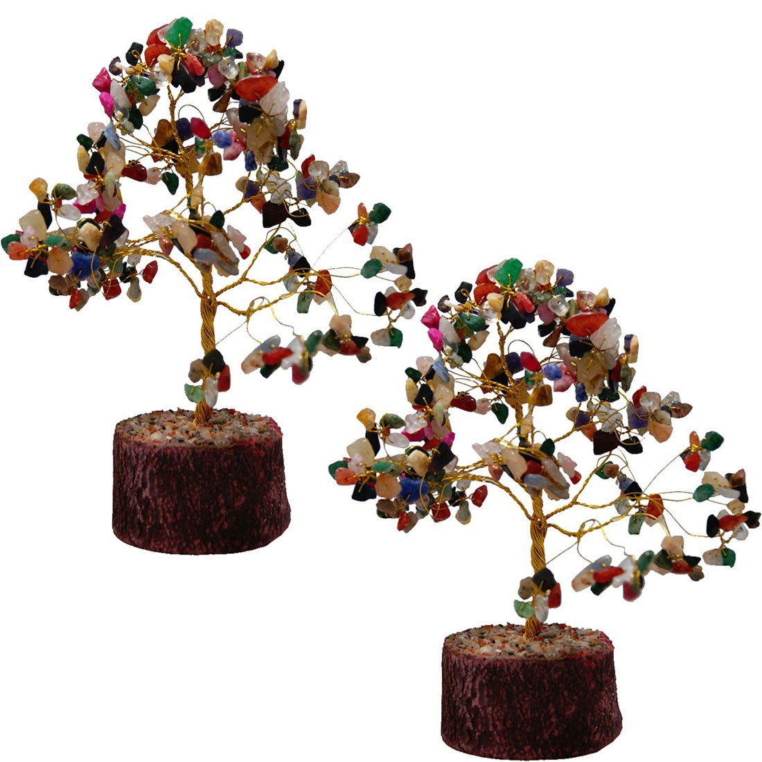 Natural Multicolor Healing Gemstone Crystal Bonsai Fortune Tree for Good Luck, Wealth & Prosperity Set of 2 - ArtyCraftz.com