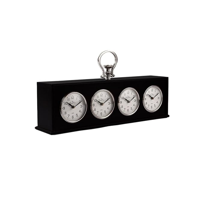Nickel and Black Wooden World Timer Table Clock