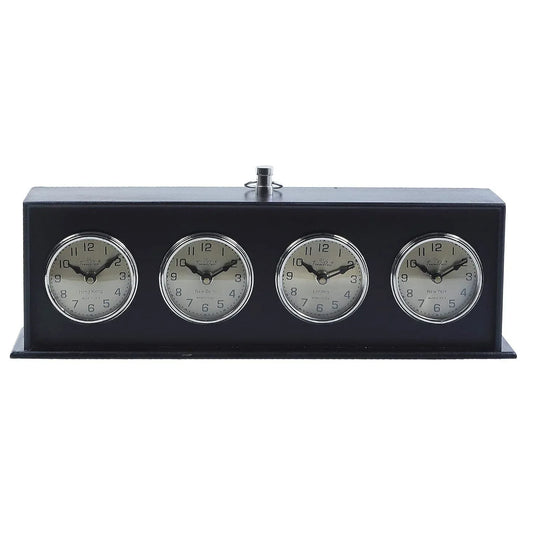 Nickel and Black Wooden World Timer Table Clock (16x4x7 ) Inch Size - ArtyCraftz.com