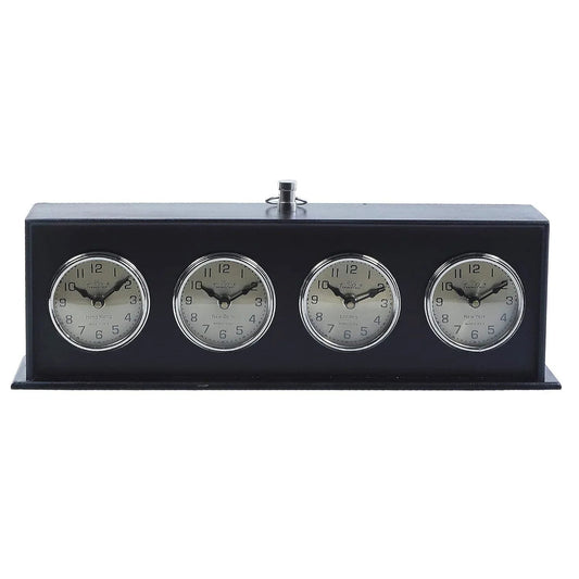 Nickel and Black Wooden World Timer Table Clock (16x4x7 ) Inch Size - ArtyCraftz.com
