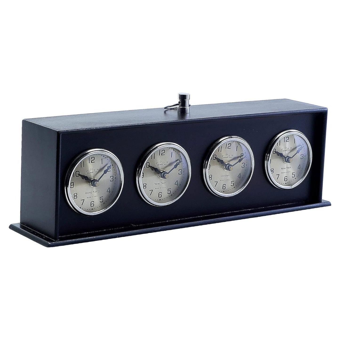 Nickel and Black Wooden World Timer Table Clock (16x4x7 ) Inch Size - ArtyCraftz.com