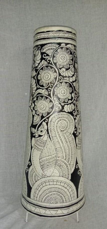 Nimmalakunta Monochrome Peacock Floral Design Leather Floor Lamp-ArtyCraftz.com