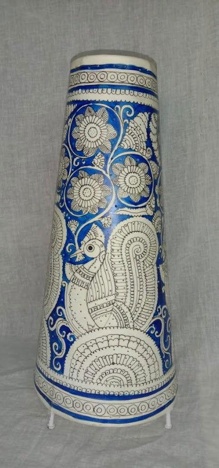 Nimmalakunta White Peacock Conical Leather Lamp Shade-ArtyCraftz.com
