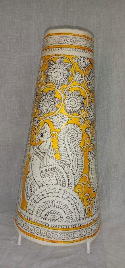 Nimmalakunta White Peacock Conical Leather Lamp Shade-ArtyCraftz.com