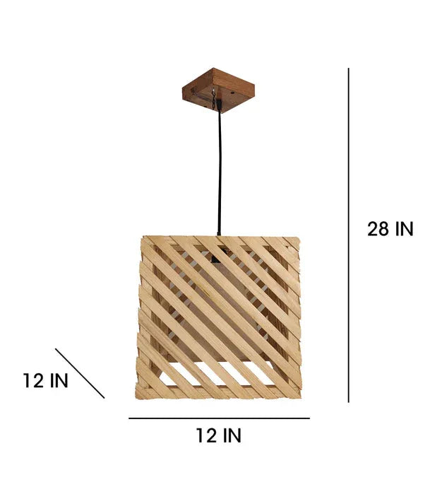 Oblique beige wooden hanging lamp in a modern boho living room-ArtyCraftz.com