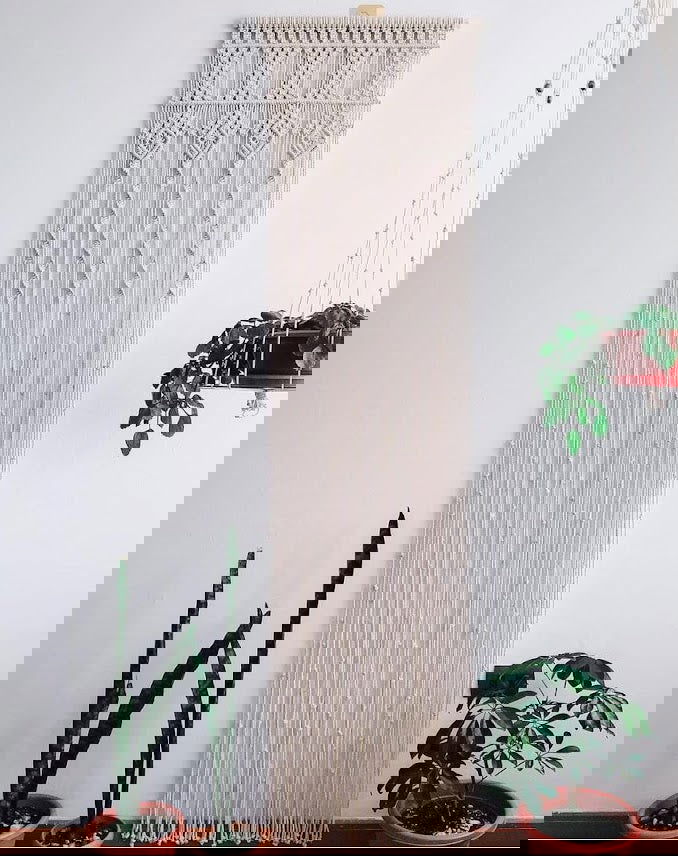 Off White Cotton 24"*72"Inches Wall Hanging long Macrame Curtain - ArtyCraftz.com