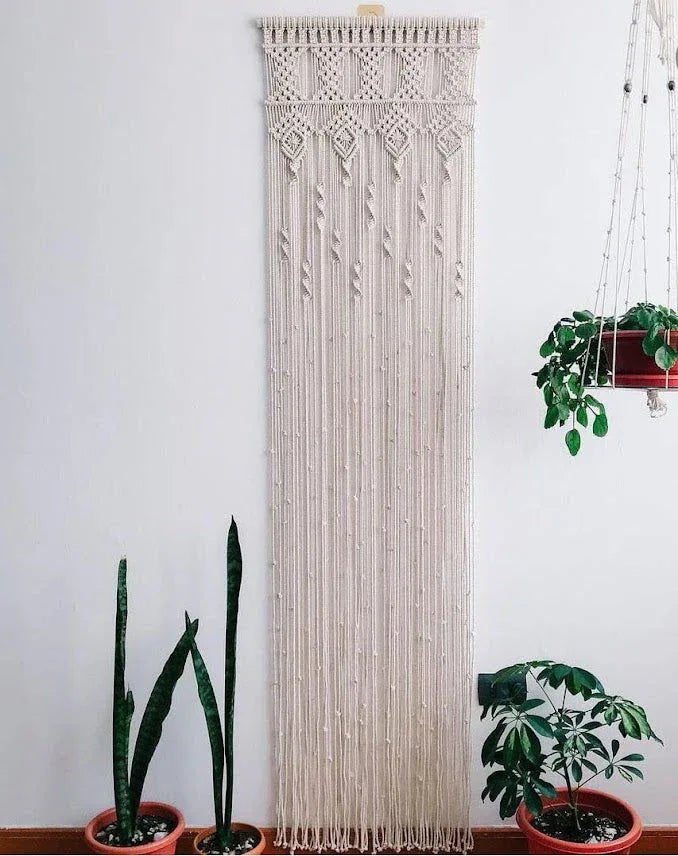 Off White Cotton 24"*72"Inches Wall Hanging long Macrame Curtain - ArtyCraftz.com