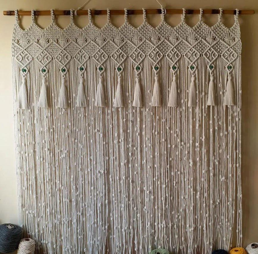Off White Cotton 60"*72"Inches Wall Hanging long Macrame Curtain - ArtyCraftz.com