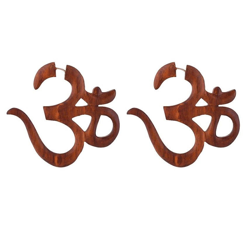 Om Carved Tribal Fake Gauge OM Earrings 2.5" - ArtyCraftz.com