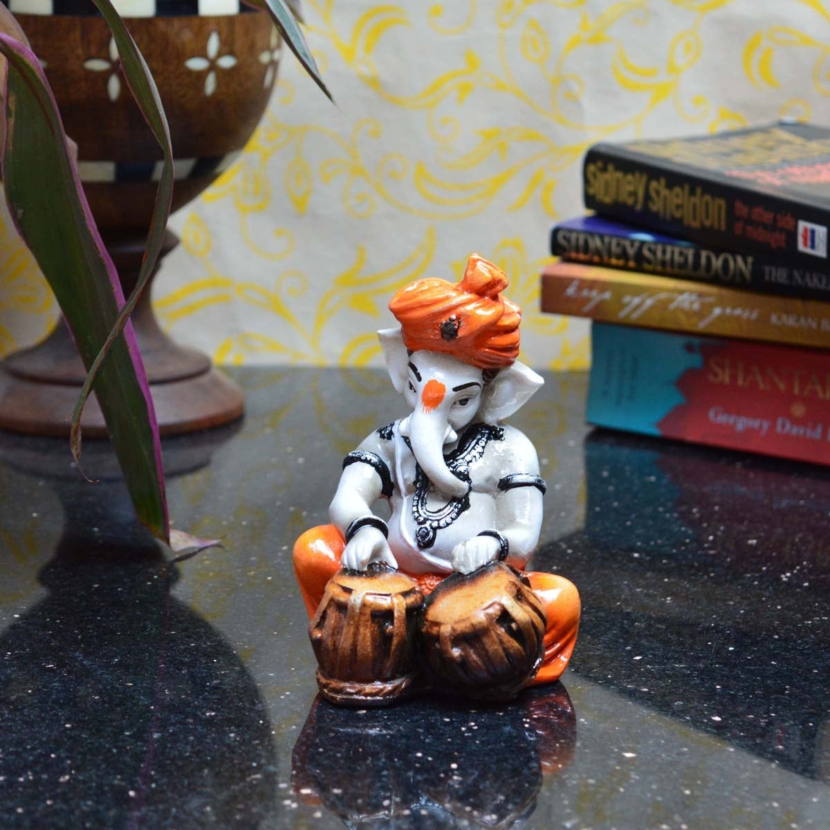 Orange Resin Tabla Ganesh Musical Showpiece-ArtyCraftz.com