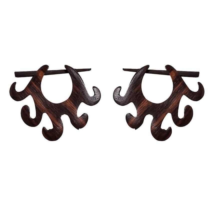 Organic Tribal Fake Gauge Black Wooden Earrings 1.1" - ArtyCraftz.com