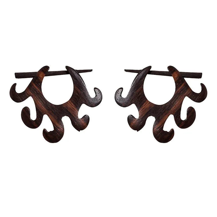 Organic Tribal Fake Gauge Black Wooden Earrings 1.1" - ArtyCraftz.com