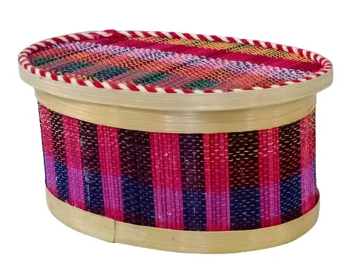 Oval Multicolor Bamboo Jewellery Box