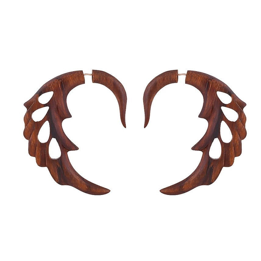 Pair of Swan Carved Tribal Fake Gauge Earrings 2.4" - ArtyCraftz.com