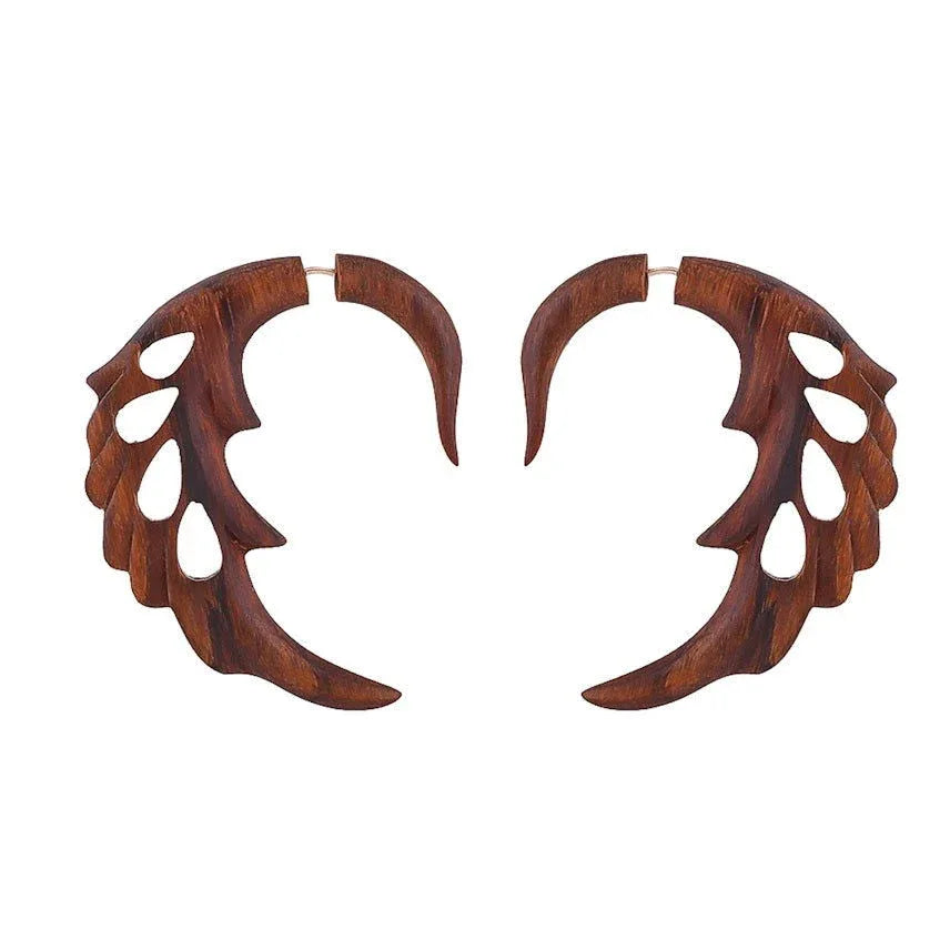 Pair of Swan Carved Tribal Fake Gauge Earrings 2.4" - ArtyCraftz.com