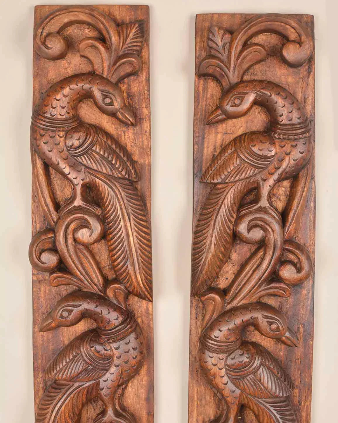 Paired Beautiful Peacocks on leaf wall Panel 37 inches - ArtyCraftz.com