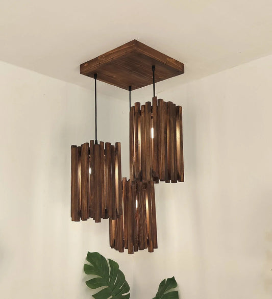 Palisade Brown Wooden Cluster Hanging Lamp-ArtyCraftz.com