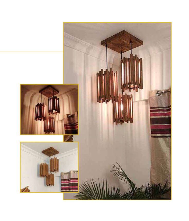 Palisade Brown Wooden Cluster Hanging Lamp - ArtyCraftz.com