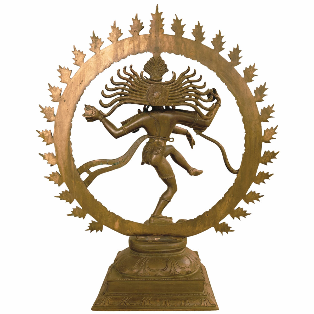 Panchaloha Nataraja statue in Ananda Tandava posture with ornate circular Prabhavali and decorative pedestal-artycraftz.com