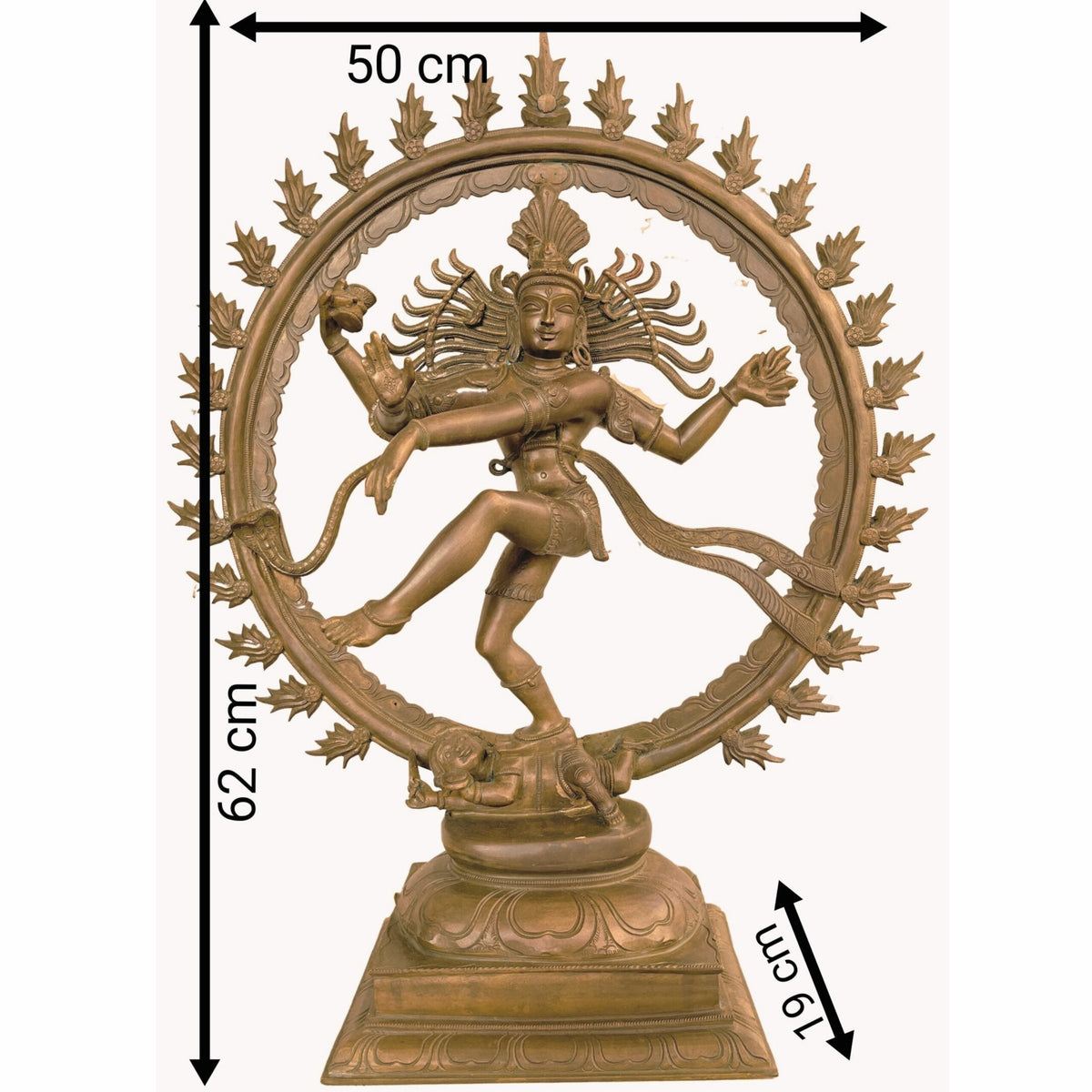 Panchaloha Nataraja statue in Ananda Tandava posture with ornate circular Prabhavali and decorative pedestal-artycraftz.com