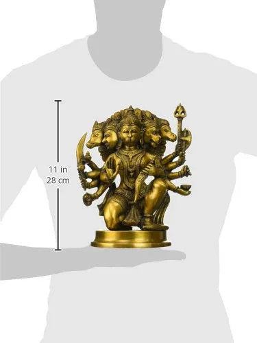 Brass Panchmukhi Hanuman Statue, Height 10.9" - ArtyCraftz.com