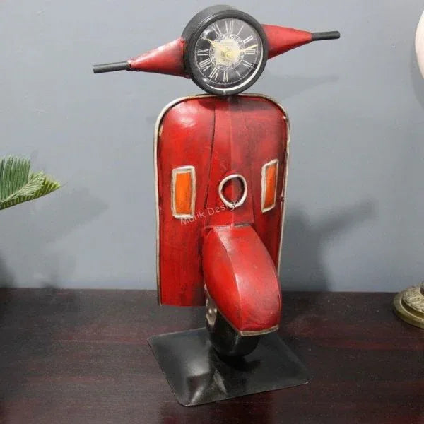 Paradise Scooter Design Clock For Living Room Showpiece Home Decor in Metal 8.5 inch - ArtyCraftz.com