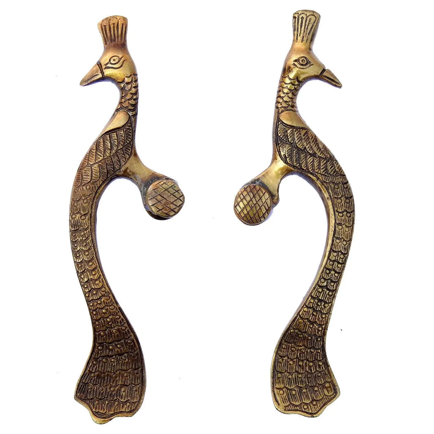 Peacock Design Brass Door Handles One Pair Golden Color (Set of 2 Piece) - ArtyCraftz.com