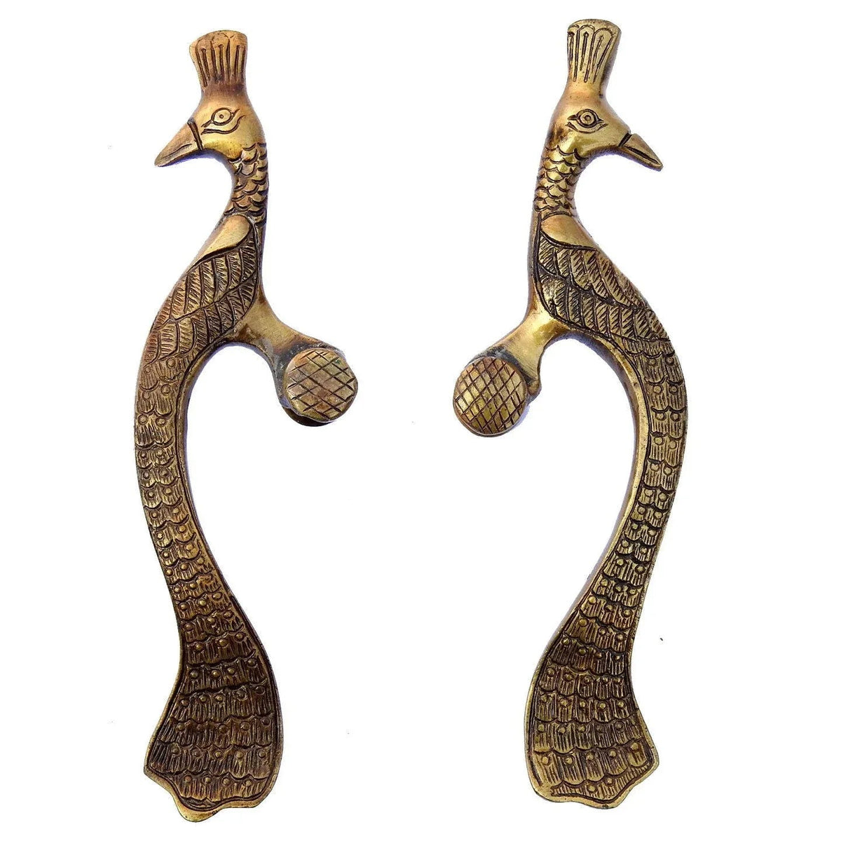 Peacock Design Brass Door Handles One Pair Golden Color (Set of 2 Piece) - ArtyCraftz.com