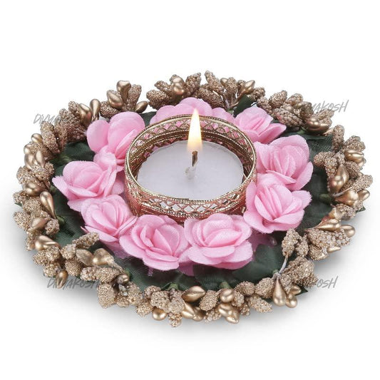 Pink and White Artificial Flowers Rangoli Mats